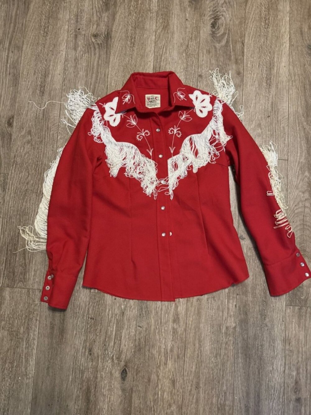 H Bar C California Ranchwear Taos Fringe Red Shirt Pearl Snap Large L